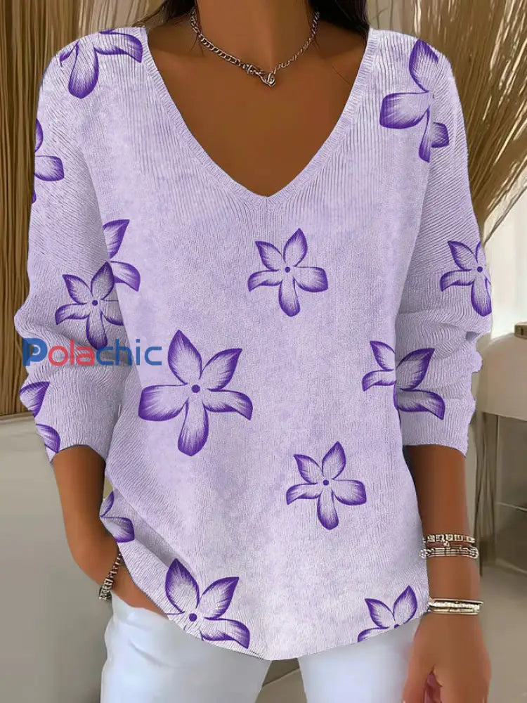 Top Décontracté Imprimé Art Violet Femme comme image / S