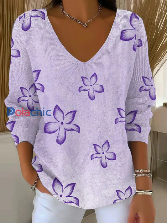 Top Décontracté Imprimé Art Violet Femme comme image / S
