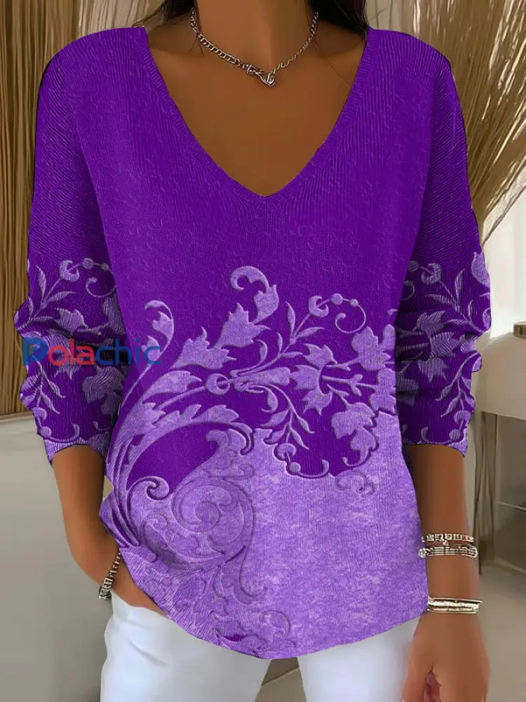 Top Décontracté Imprimé Art Violet Femme comme image / S