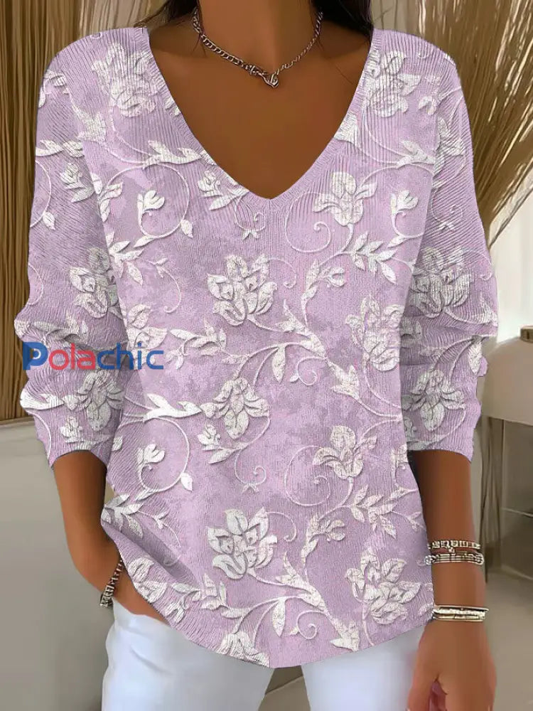 Top Décontracté Imprimé Art Violet Femme comme image / S