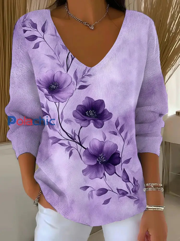 Top Décontracté Imprimé Art Violet Femme comme image / S