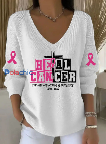 Top décontracté imprimé cancer du sein pour femmes Blanc / S