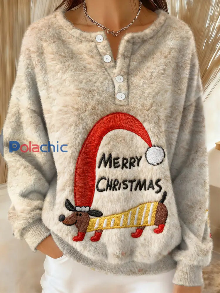 Top décontracté imprimé magnifique chien de saucisse de Noël pour femmes comme image / S