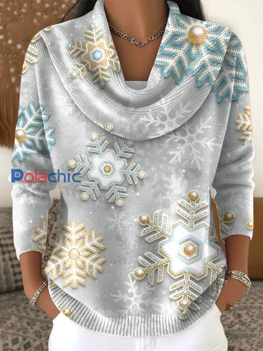 Top Femme Gris Automne-Hiver Imprimé Flocon de Neige à Paillettes Gris / S