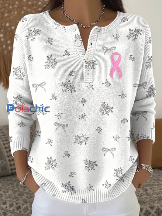 Top Femme Rose Cancer Du Sein Imprimé Floral En Tricot comme image / S