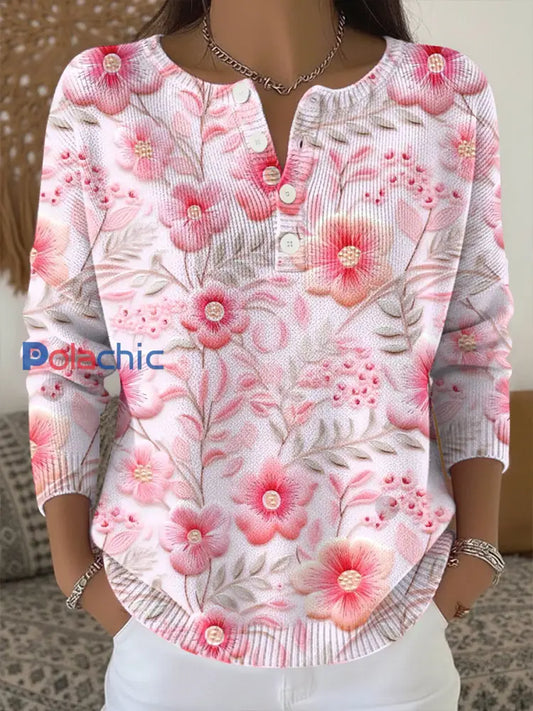 Top Femme Rose Cancer Du Sein Imprimé Floral En Tricot comme image / S