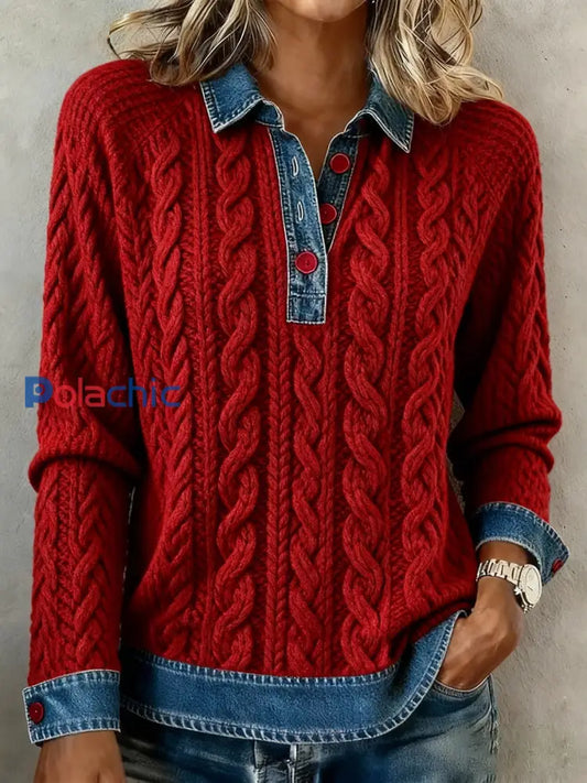 Tops géométriques automne et hiver pour femmes Rouge / S