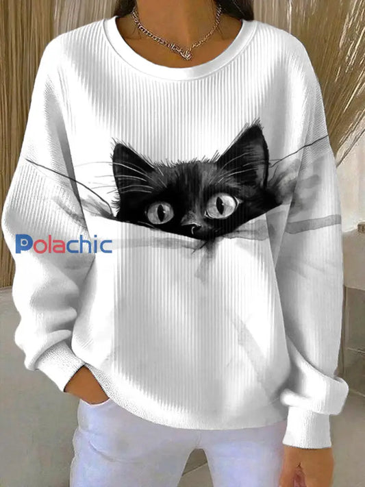 Tops imprimés de chat mignon pour femmes Blanc / S
