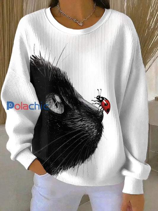 Tops imprimés de chat mignon pour femmes Blanc / S