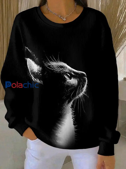 Tops imprimés de chat mignon pour femmes Noir / S