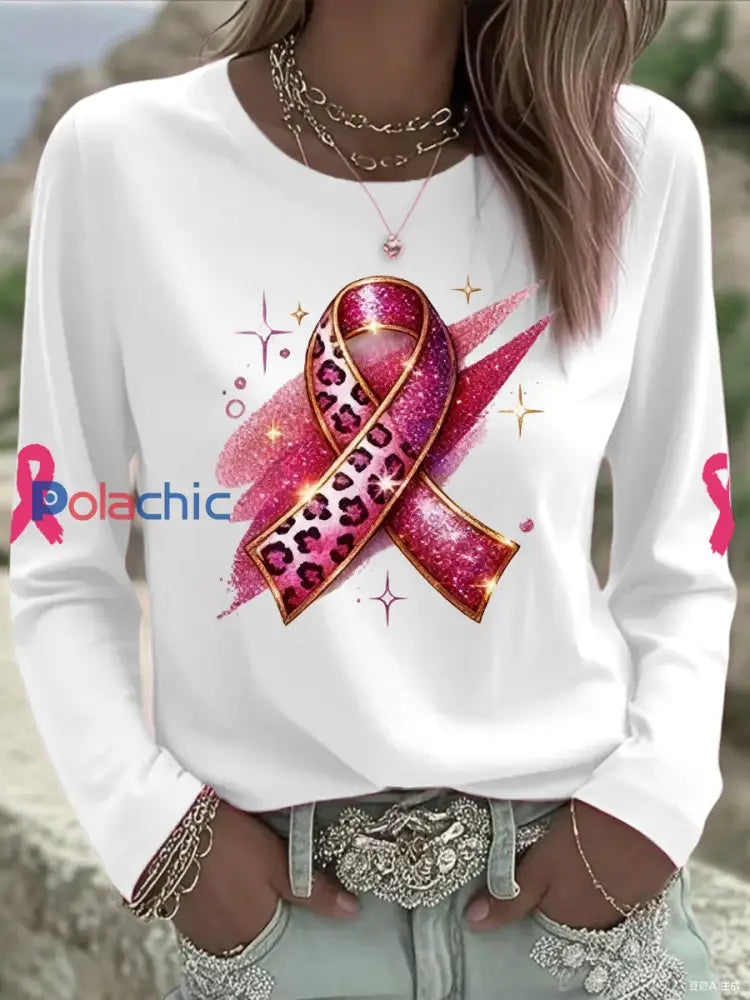 Tops imprimés pour femmes Cancer du sein Blanc / S