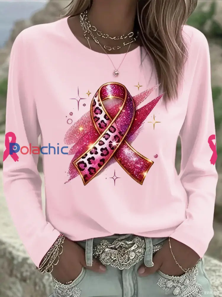Tops imprimés pour femmes Cancer du sein Rose / S