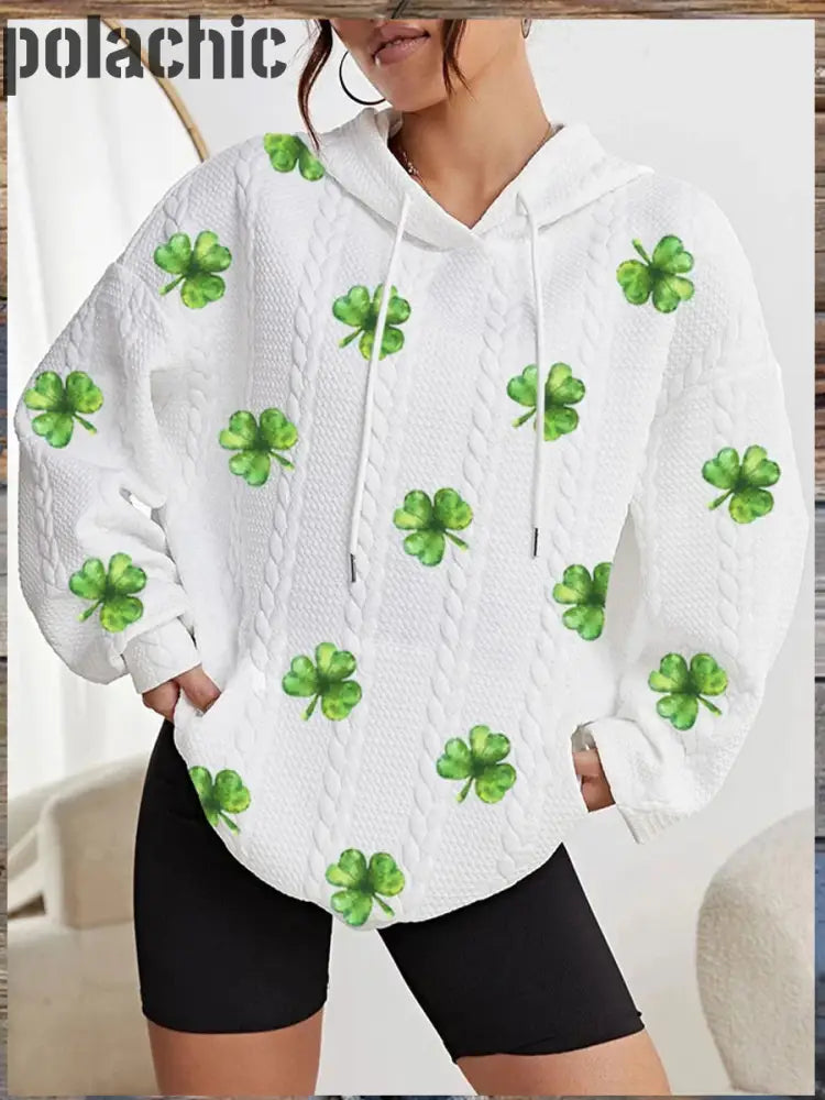 Trèfle Imprimé Mode À Capuche Manches Longues Vintage St. Patrick’s Day Sweatshirt