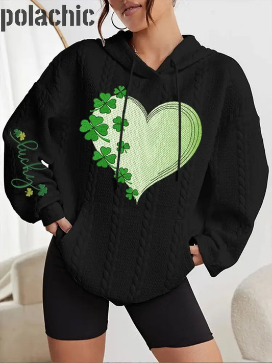 Trèfle Imprimé Mode À Capuche Manches Longues Vintage St. Patrick’s Day Sweatshirt