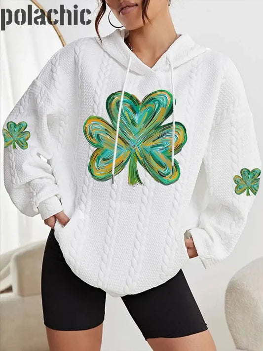 Trèfle Imprimé Mode À Capuche Manches Longues Vintage St. Patrick’s Day Sweatshirt