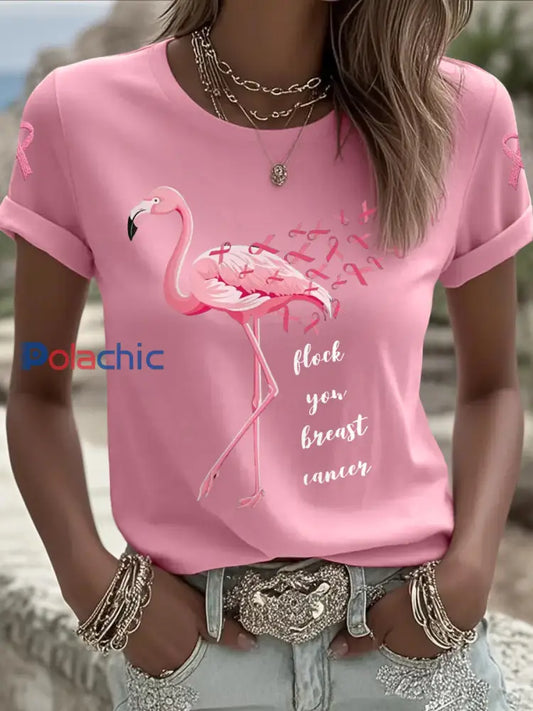 Troupeau des femmes vous cancer du sein rose Flamingo impression cancer du sein soutien de sensibilisation Tee Rose / S