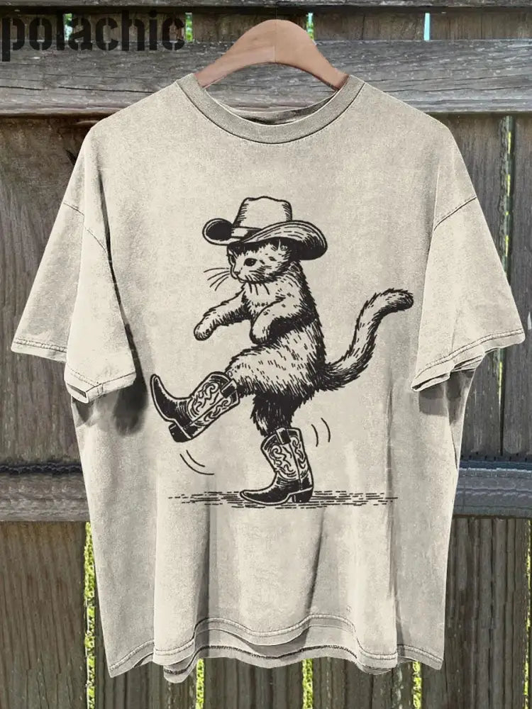 Unisex Western Cat Art Print T-Shirt Ras Du Cou À Manches Courtes