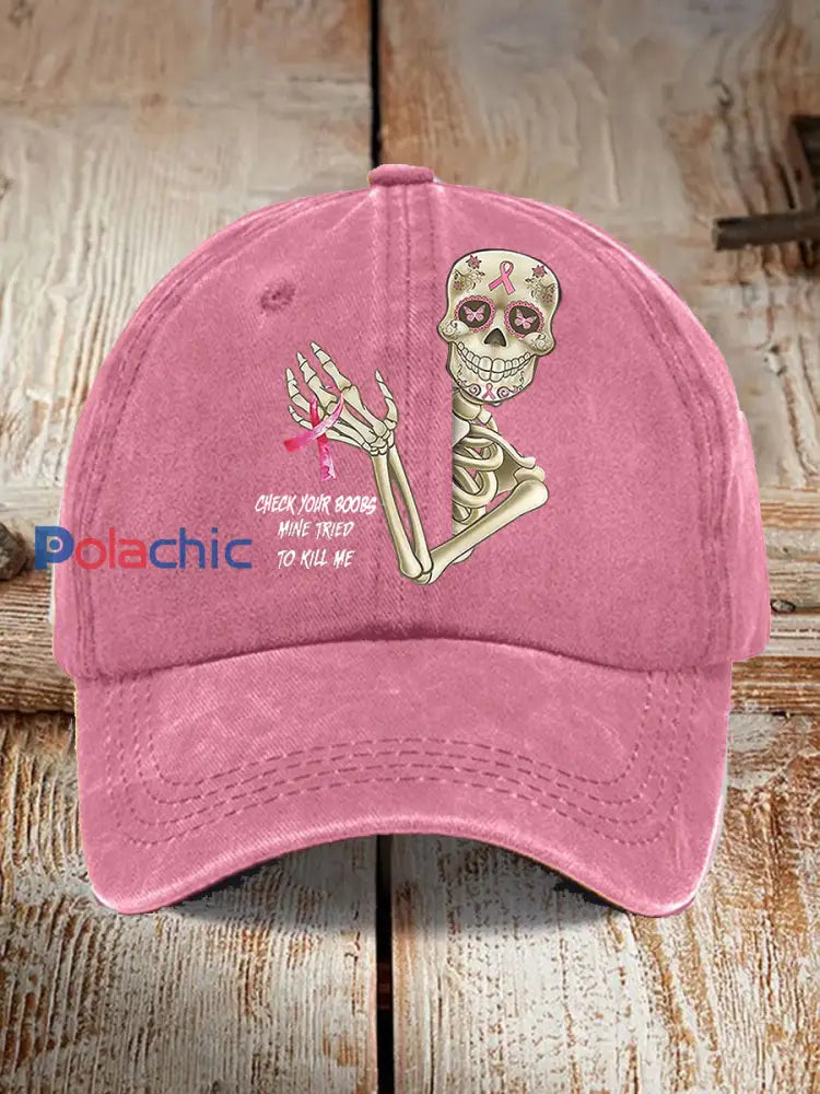 Unisexe drôle cancer du sein Awarenessd crâne vérifier vos seins mine essayé de me tuer imprimer casquette de baseball