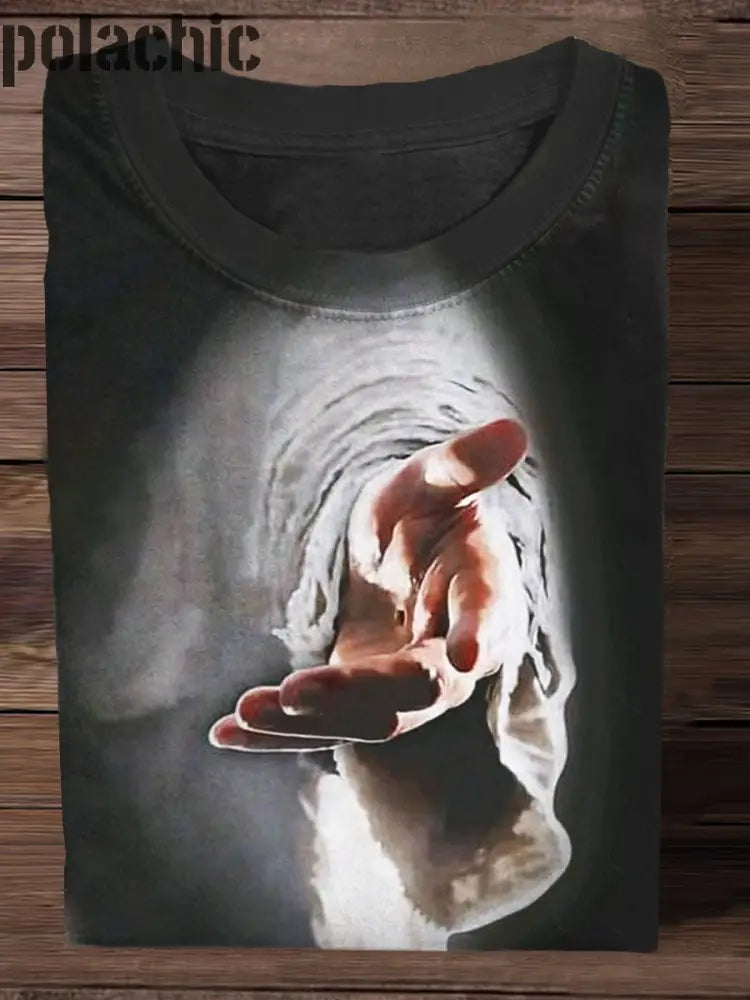 Unisexe Main De Dieu Art Illustration Imprimer T-Shirt Décontracté À Manches Courtes