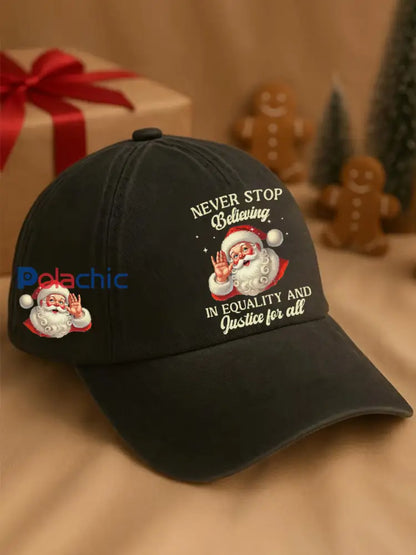Unisexe Noël ne cessent jamais de croire en la justice pour tous Santa Print Hat Noir / UN