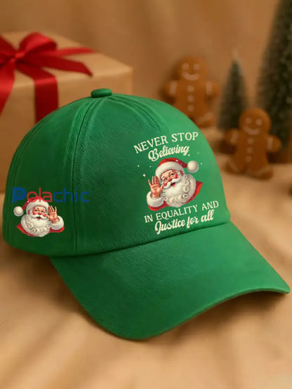Unisexe Noël ne cessent jamais de croire en la justice pour tous Santa Print Hat Vert / UN