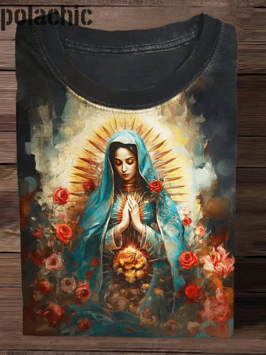 Unisexe Notre-Dame De Guadalupe Art Peinture Imprimer T-Shirt Décontracté À Manches Courtes