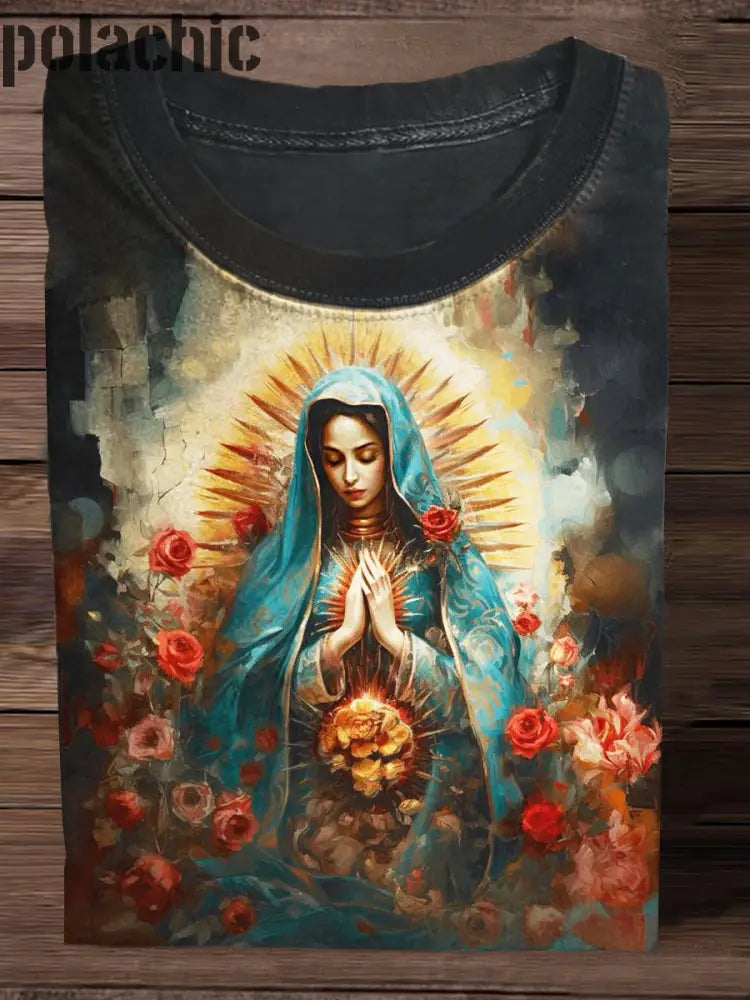 Unisexe Notre-Dame De Guadalupe Art Peinture Imprimer T-Shirt Décontracté À Manches Courtes A / S