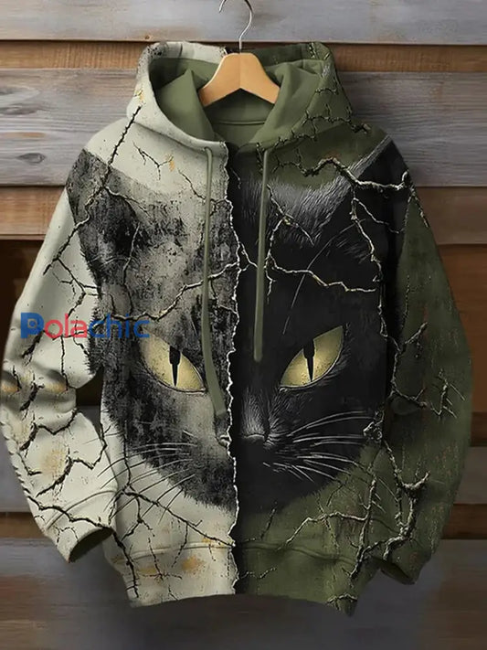 Unisexe Vintage Cat Art Imprimer Casual Hoodie A / S