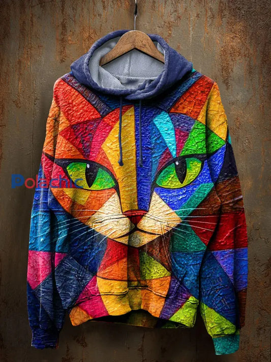 Unisexe Vintage Cat Art Imprimer Casual Hoodie A / S
