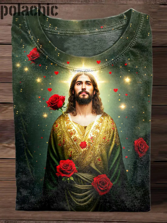 Unisexe Vintage Renaissance Jésus Christ Art Peinture Imprimer T-Shirt Décontracté À Manches Courtes