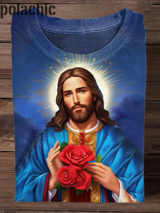 Unisexe Vintage Renaissance Jésus Christ Art Peinture Imprimer T-Shirt Décontracté À Manches Courtes