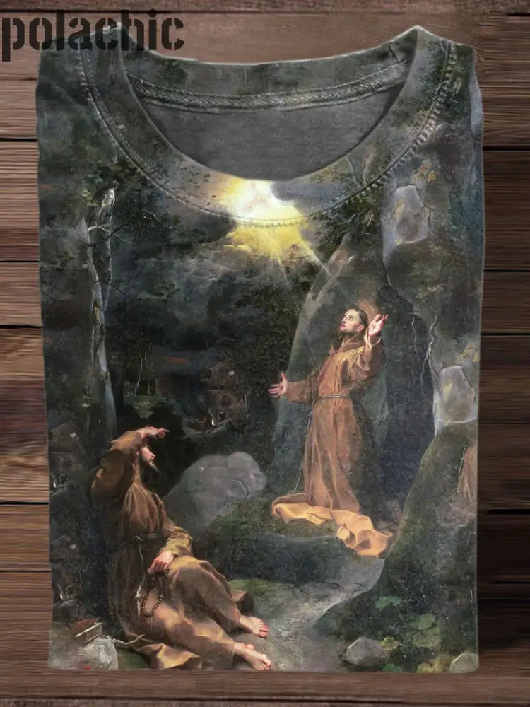 Unisexe Vintage St Francis Assisi Art Print Casual T-Shirt À Manches Courtes