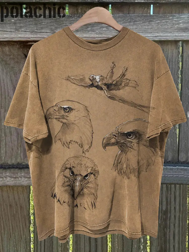 Unisexe Western Owl Hand Drawn Art Print T-Shirt Col Rond Manches Courtes