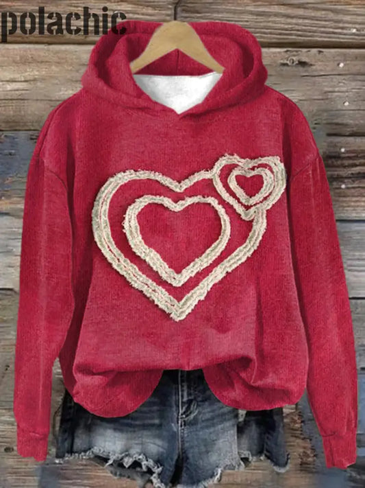 Valentin Rose Rouge Coeur Imprimé Col Rond Pull Loose Manches Longues Sweat À Capuche A / S