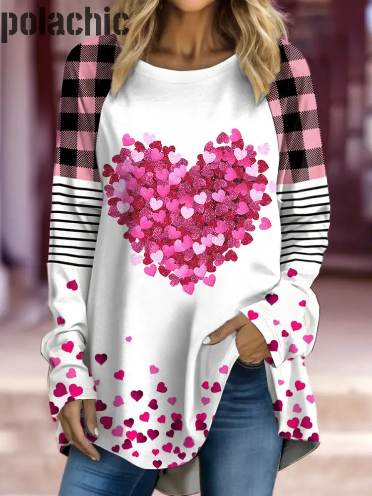 Valentines Lover Rose Imprimer À La Mode Ras Du Cou Pull Casual Lâche Manches Longues Top A / S