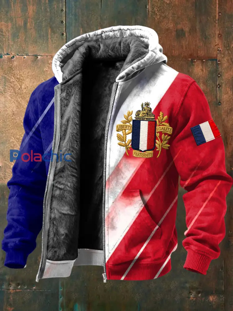 Veste à capuche doublée de molleton abstrait rétro drapeau français Multicolore / S