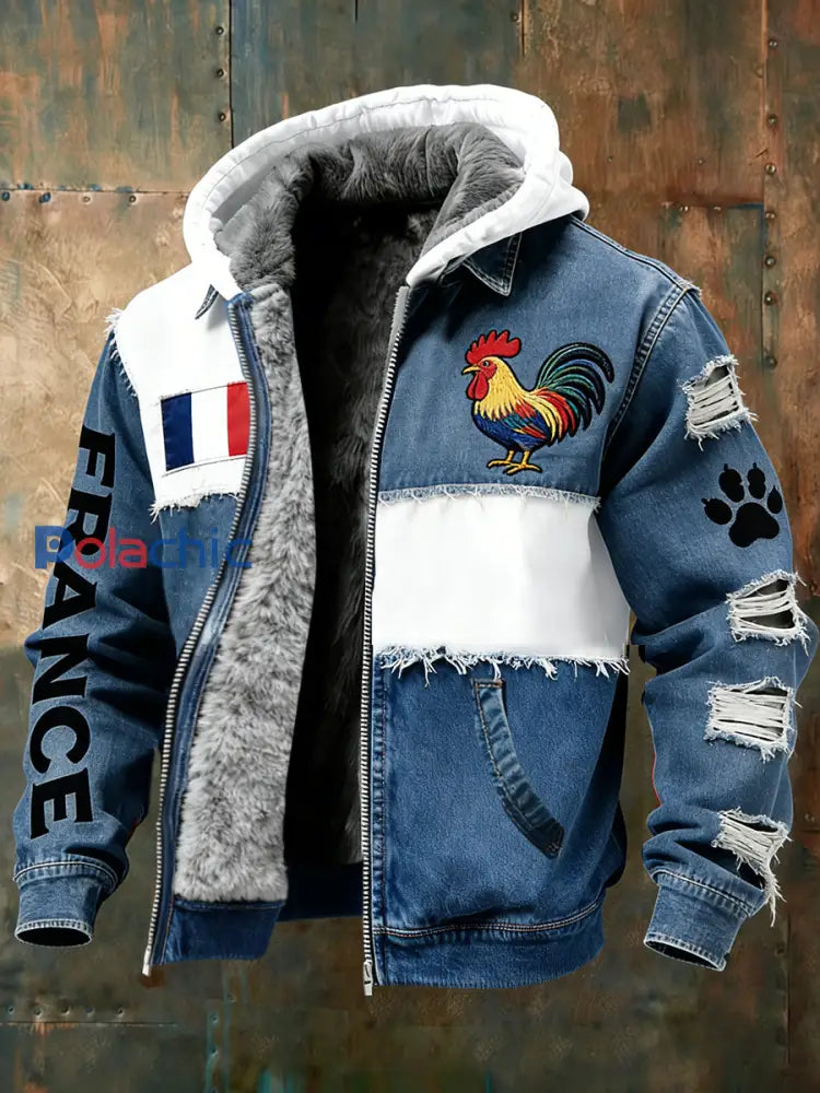 Veste à capuche doublée polaire pour homme emblème du drapeau français vintage A / S