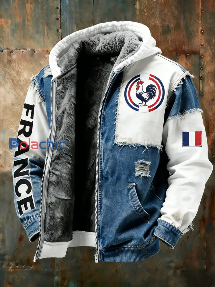 Veste à capuche doublée polaire pour homme emblème du drapeau français vintage A / S
