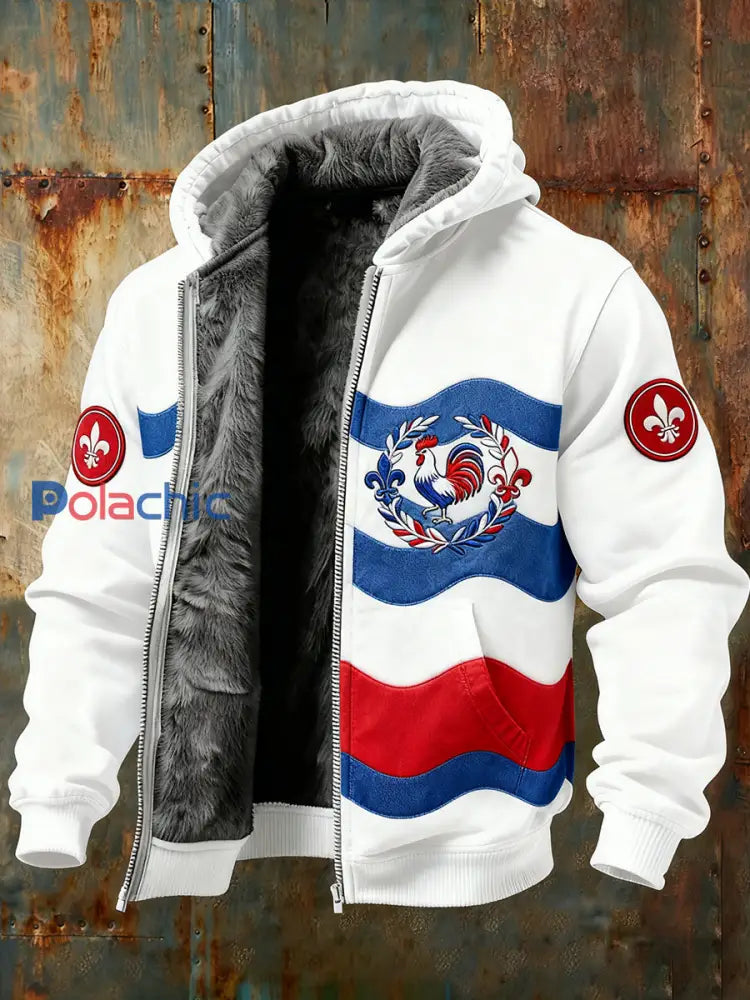 Veste à capuche doublée polaire pour homme emblème du drapeau français vintage A / S