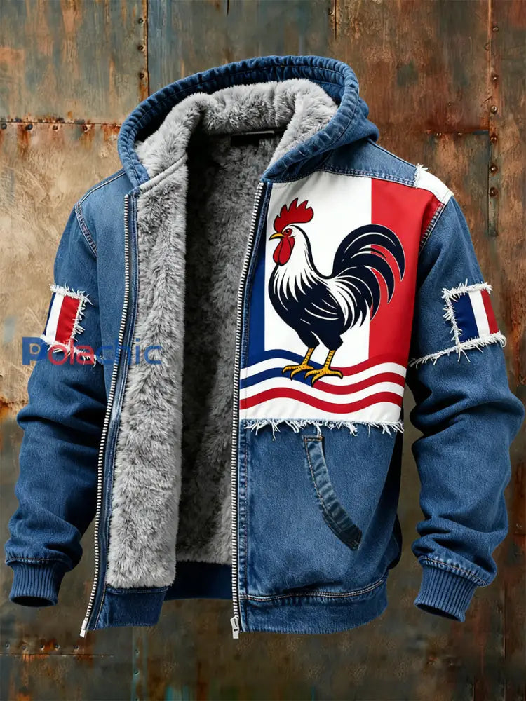 Veste à capuche doublée polaire pour homme emblème du drapeau français vintage A / S