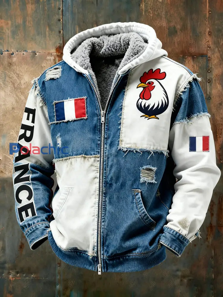 Veste à capuche doublée polaire pour homme emblème du drapeau français vintage A / S