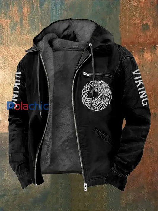 Veste à capuche à manches longues imprimée Viking pour hommes Noir / S