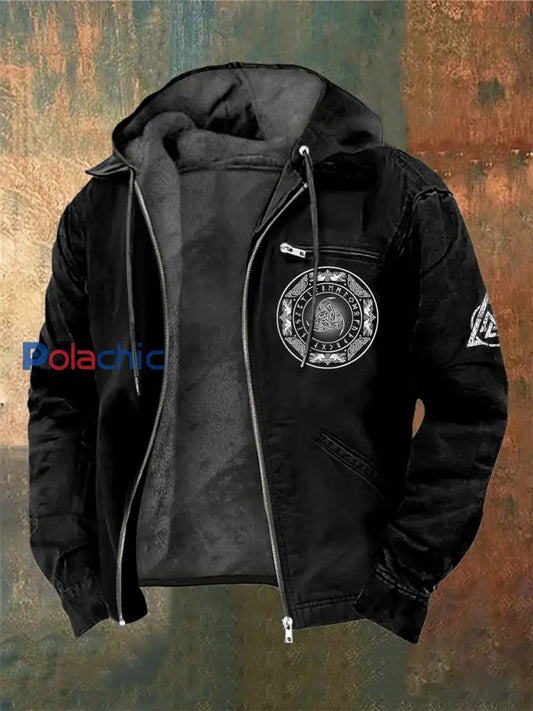 Veste à capuche à manches longues imprimée Viking pour hommes Noir / S
