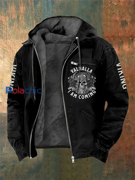 Veste à capuche à manches longues imprimée Viking Skull pour homme Noir / S
