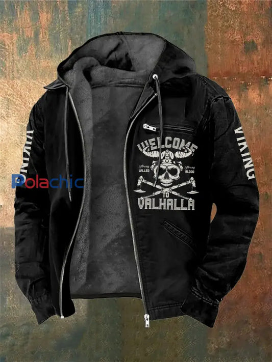 Veste à capuche à manches longues imprimée Viking Skull pour homme Noir / S