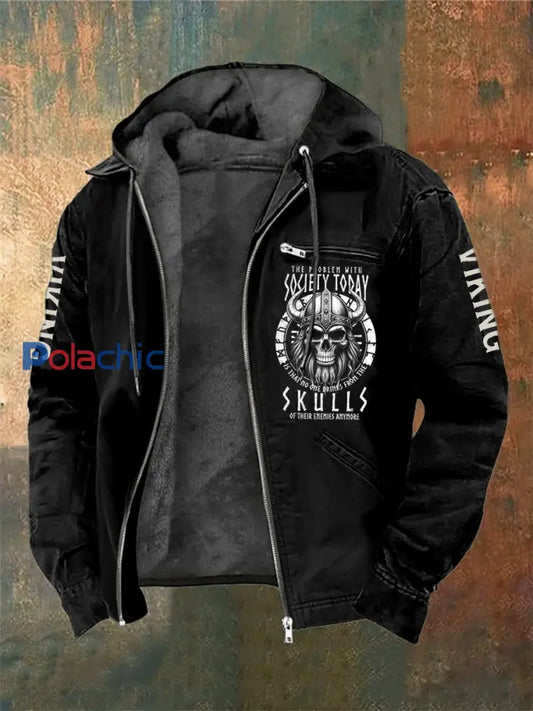 Veste à capuche à manches longues imprimée Viking Skull pour homme Noir / S