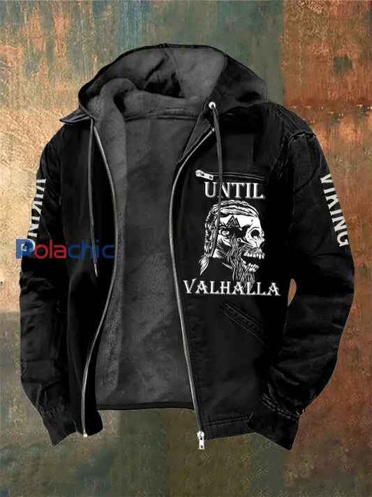 Veste à capuche à manches longues imprimée Viking Skull pour homme Noir / S
