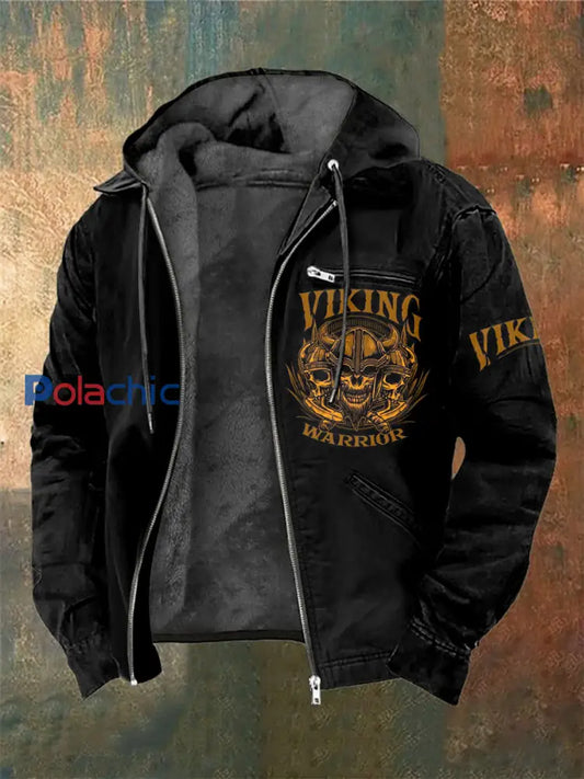 Veste à capuche à manches longues imprimée Viking Warrior Skull pour homme Noir / S