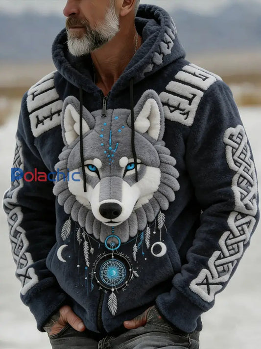 Veste à capuche Vintage Viking Wolf Rune Totem Homme Multicolore / S