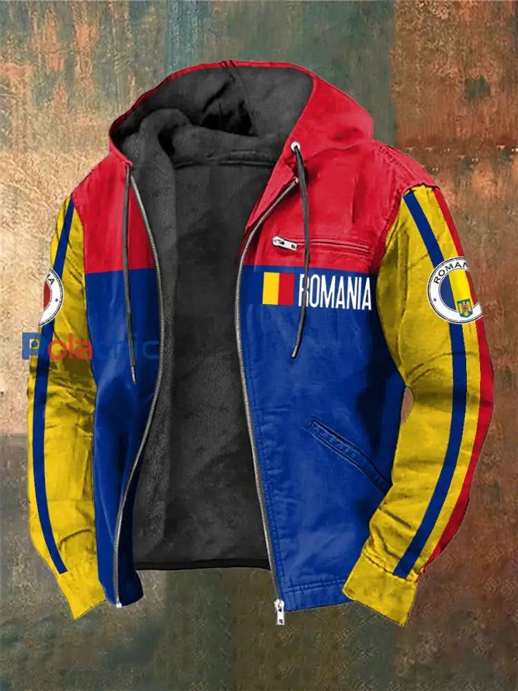Veste à capuchon à manches longues imprimée drapeau roumain pour hommes Rouge / S